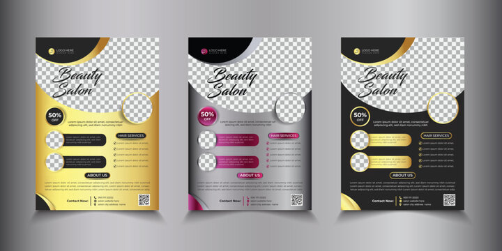 Set Of Beauty Salon Flyer Template, Modern Barber Shop Price List Set, Hair Salon Modern Brochure Template 