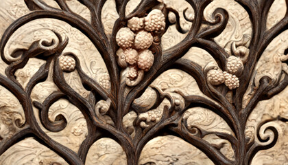 grape vines climbing infinite detail wood carving
