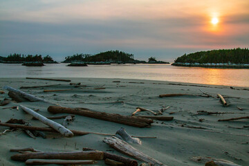 Fototapeta na wymiar Sunset on the beach, Central Coast, BC