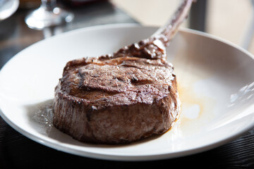 A view of a tomahawk steak.
