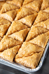 A view of a tray of baklava.