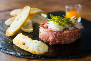 Steak tartare, steak tartare or beef tartare is a dish made from raw minced beef. It is usually...