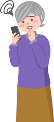 スマホを持って困っているシニア女性