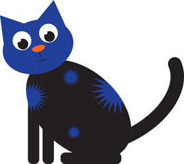 A black cat with blue spots. Vector file for designs.