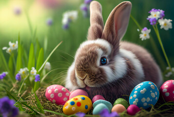 easter bunny with eggs, generative AI