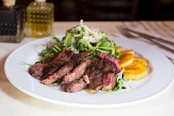 Top quality veal steak cooked to the point on the grill.