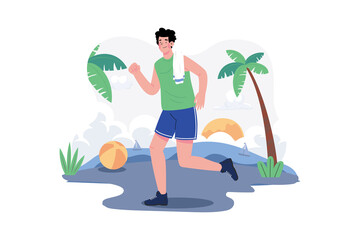 Obraz na płótnie Canvas Strong male jogging on a beach near the ocean