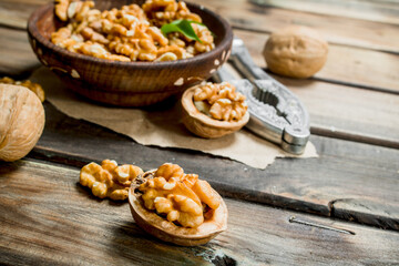 Shelled walnuts with a Nutcracker.