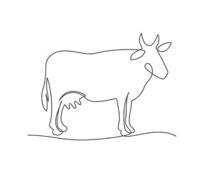 Cow One line drawing on white background