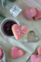 Typical sweet german heart shaped christmas cookies on a festive table