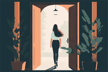 A modern businesswoman leaving her home for another day of work. Digital Illustration