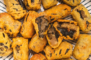 Crispy seaweed noodle rolls or Gimmari Korean deep-fried seaweed rolls, Korean traditional snack...