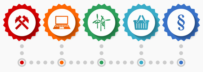 Commerce vector icons, industrial flat design web badges collection, business infographic template