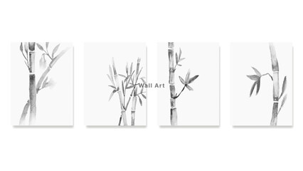 Set minimalist wall art bamboo monochrome design on white background. Posters, banners, interiors, art, decorations, and everything related to art.