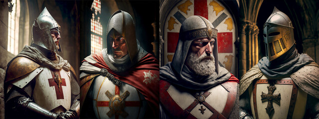 Templar, armor, knight, warrior, assorted digital illustrations, AI generated