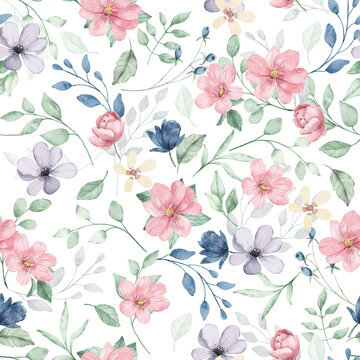 Seamless paper, floral pattern, flower background, wallpaper. Watercolor hand painting.