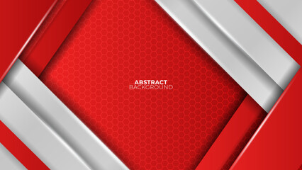 Futuristic red abstract gaming banner design with metal technology concept. Vector illustration for business corporate promotion, game header social media, live streaming background