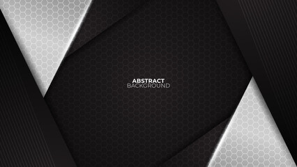 Futuristic black abstract gaming banner design with metal technology concept. Vector illustration for business corporate promotion, game header social media, live streaming background