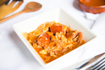 Tripe with chorizo. Traditional Madrid tapa.