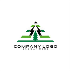 Unique pyramid logo design with thunderbolt and fir tree symbol.