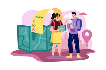 Couple planning a trip on the map