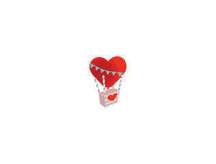 Valentine heart hot balloon on a white background
