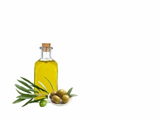 Natural yellow olive oil, for making healthy food, Isolated white background.