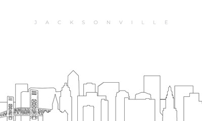 Naklejka premium Outline Jacksonville skyline. Trendy template with Jacksonville buildings and landmarks in line style. Stock vector design.