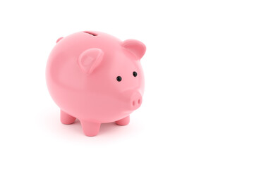 Pink piggy bank on isolated white background. Saving money, investment, financial growth concept. Financial planning for the future. 3D rendering.