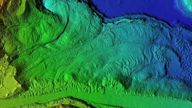 Animation of a mine elevation. GIS product made after processing aerial data taken from a drone. It shows excavation site with steep rock walls