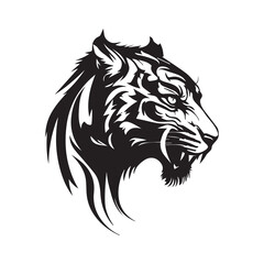 Tiger head minimal vector icon. Isolated predator illustration. Mascot silhouette of wild animal. Business and company logo. Sport team . Aggressive beast. Big cat. Tattoo ideas. Symbol of strength.