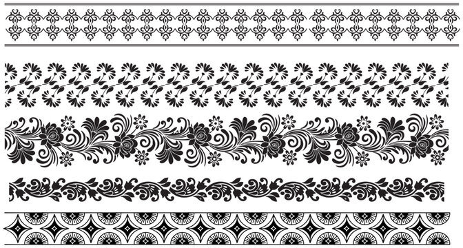 black and white borders five types background with ornament