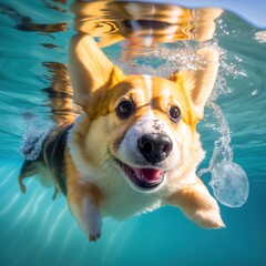 Corgi swimming cute.Generative AI