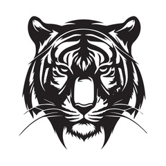 Tiger head minimal vector icon. Isolated predator illustration. Mascot silhouette of wild animal. Business and company logo. Sport team . Aggressive beast. Big cat. Tattoo ideas. Symbol of strength.