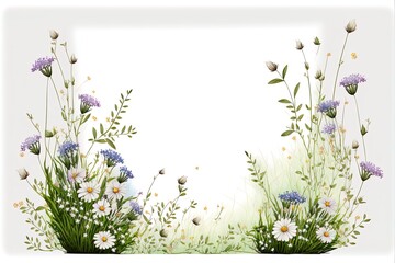 Abstract meadow watercolor flowers with paint drop