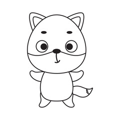 Coloring page cute little fox. Coloring book for kids. Educational activity for preschool years kids and toddlers with cute animal. Vector stock illustration