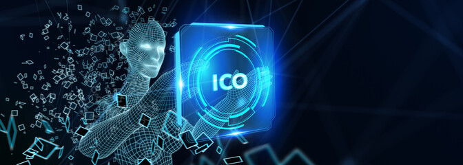 Business, Technology, Internet and network concept. ICO Initial Coin Offering.  3d illustration