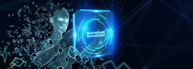 Blockchain technology . Network, e-business and global cryptocurrency blockchain business concept. 3d illustration