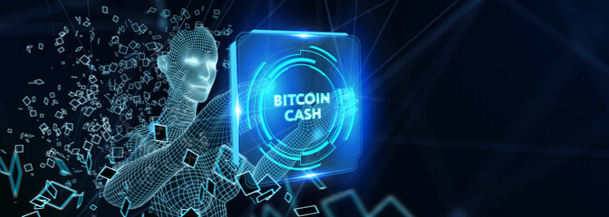 Crypto-currency,  Bitcoin internet virtual money. Currency Technology Business Internet Concept. 3d illustration