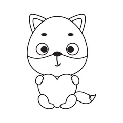 Obraz na płótnie Canvas Coloring page cute little fox holds heart. Coloring book for kids. Educational activity for preschool years kids and toddlers with cute animal. Vector stock illustration