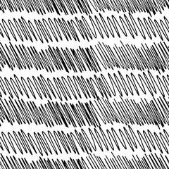 Hand drawn ink doodle simple wave pattern. Monochrome colors. Expressive seamless abstract background in black and white. Trendy brush marks. Vector illustration