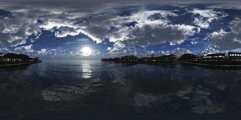 Night city. HDRI . equidistant projection. Spherical panorama. panorama 360. environment map, 3D rendering