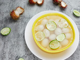 manisan rambutan or food made from processed rambutan. sweet and fresh with lime