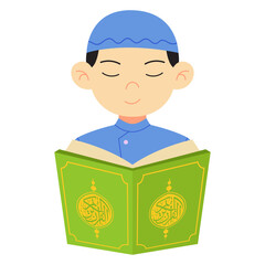 Ramadan illustration child reading a al quran