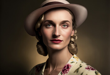 vintage fashion portrait. Caucasian woman with retro 1920s or 1930s style. Generative ai
