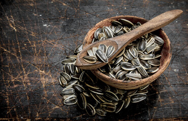 Sunflower seeds in bowl.