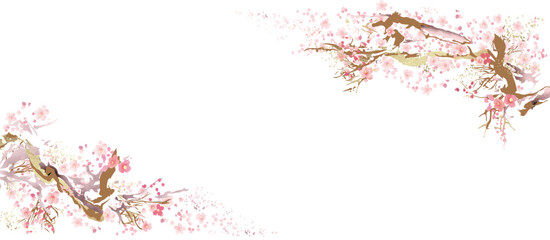 桜, 春, 水彩, 金箔, 金, 風景, 花, ピンク, 年賀状, 日本画, 和, 和風, 卒業, 正月, 始業式, 背景, フレーム