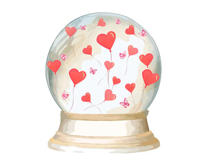 Heart crystal ball for Valentine day and love gift decoration item, watercolor drawing for art work design