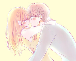 キス　夢中　男女　カップル　逆光