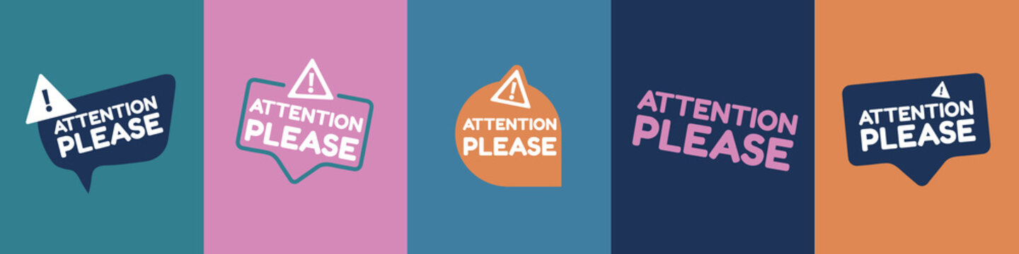 Attention Please Icon Set - Different Vector Illustrations Isolated On Monochrome Backgrounds